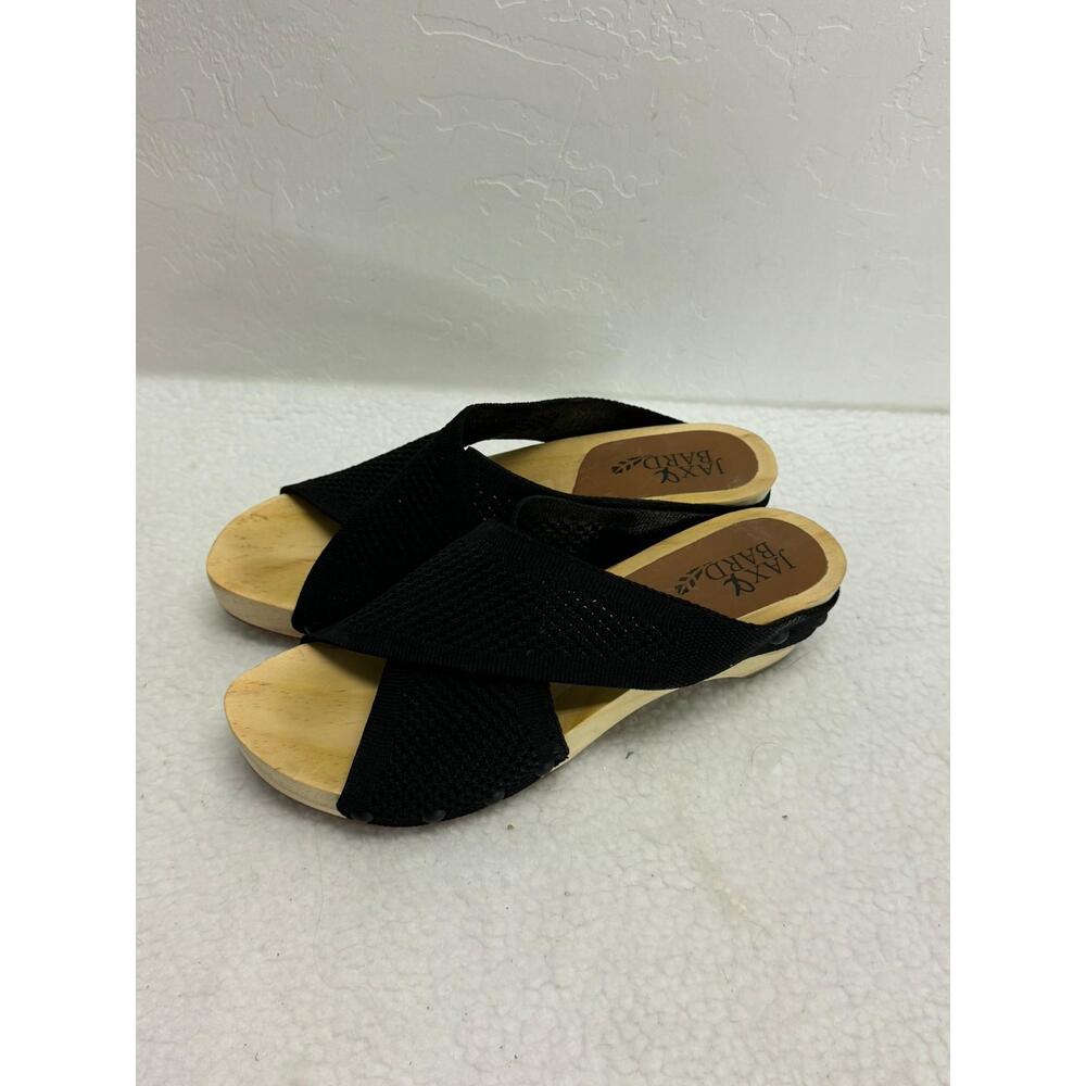 Jaxy Bird Black Wooden Sole Open Toe Wedge Sandals‎ Womens Size EU 39 - Picture 2 of 7
